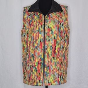 Caroline Rose Multicolor Quilted Zip Front Oversized Vest - Size M